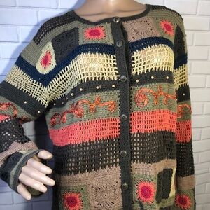 Colorful Crochet Button-Up Cardigan